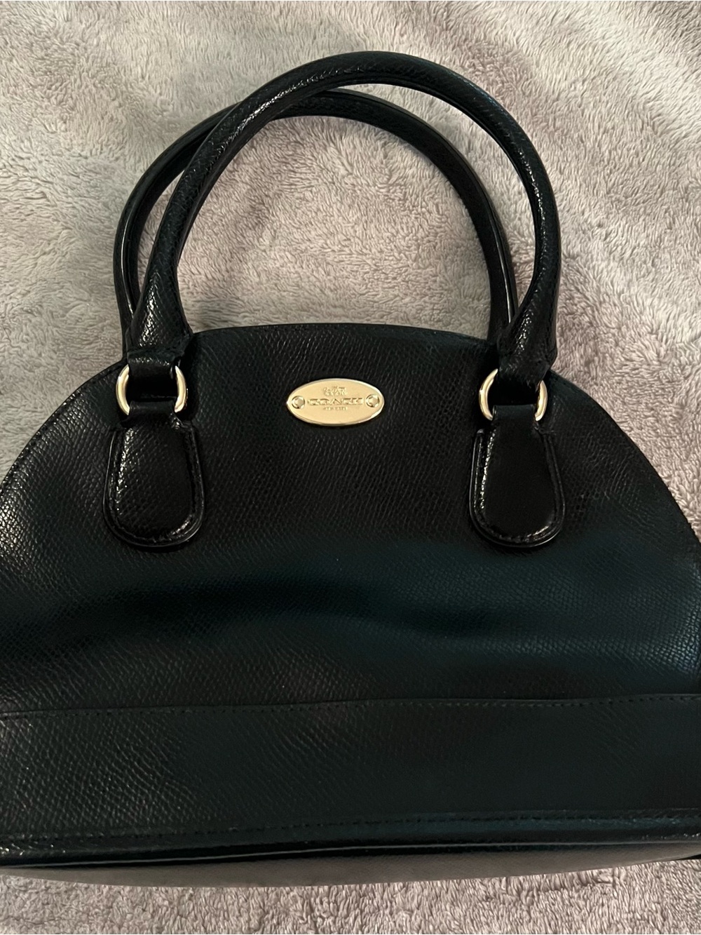 Coach Mini Cora Black Leather Dome Satchel with Gold Hardware